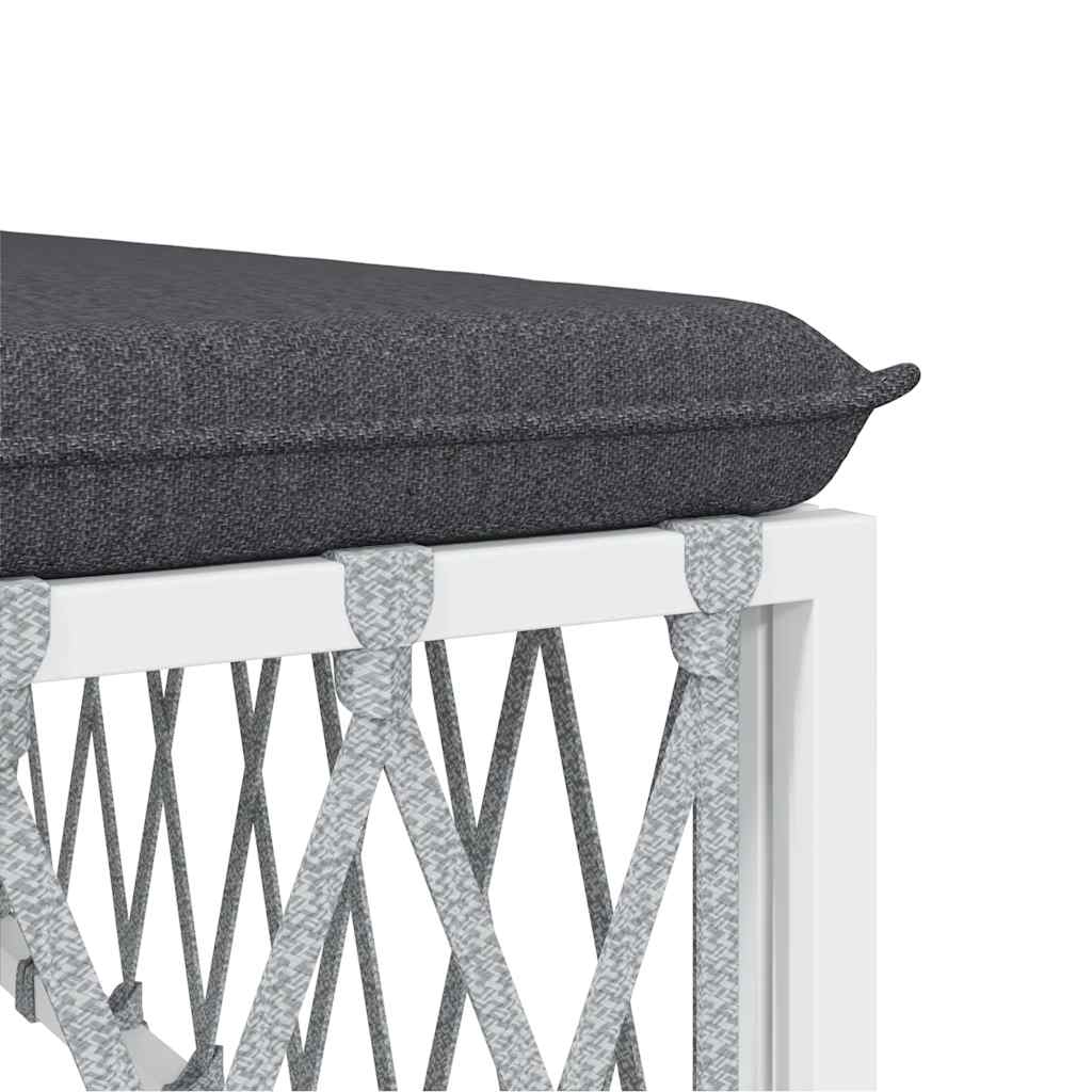 Poggiapiedi da Giardino con Cuscino Bianco Tessuto Intrecciato | homemem39