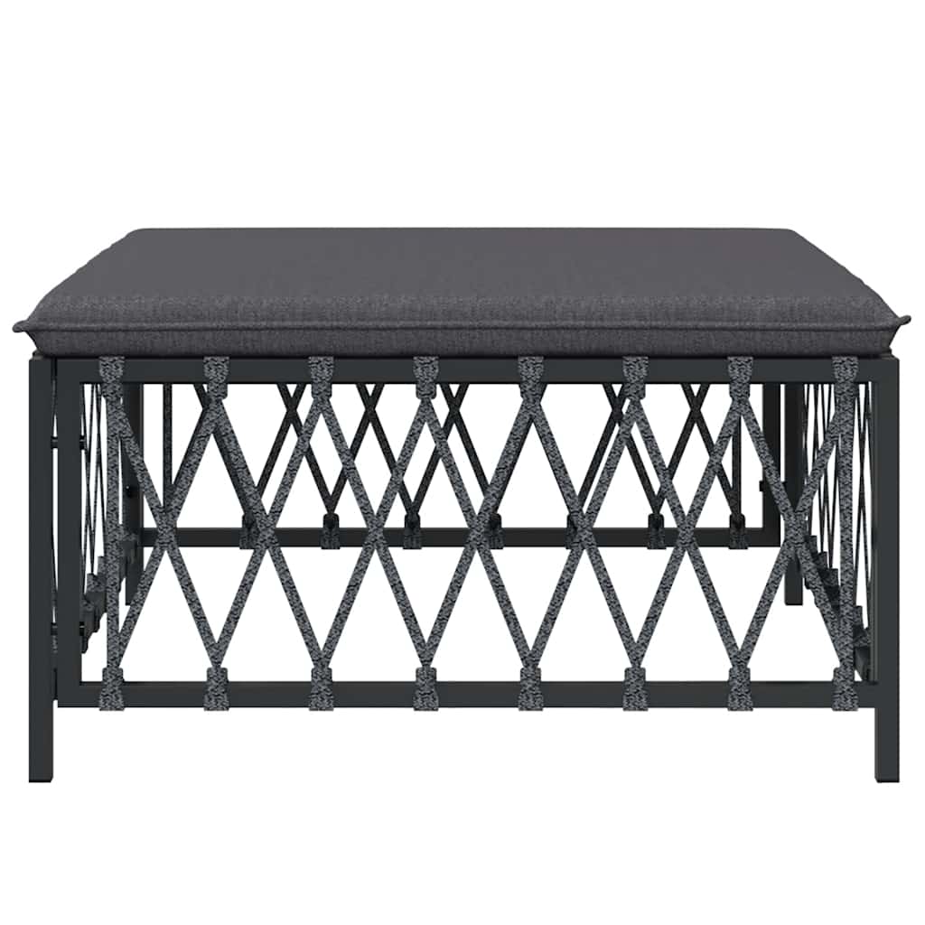 Poggiapiedi Giardino con Cuscino Antracite Tessuto Intrecciato | homemem39