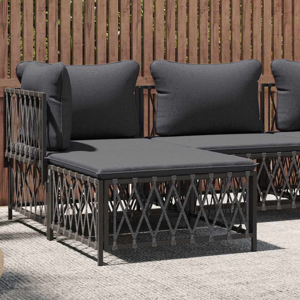 Poggiapiedi Giardino con Cuscino Antracite Tessuto Intrecciato | homemem39