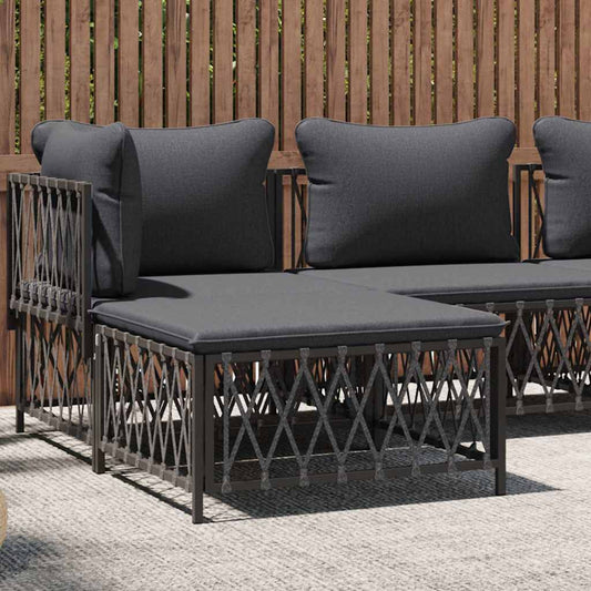 Poggiapiedi Giardino con Cuscino Antracite Tessuto Intrecciato | homemem39