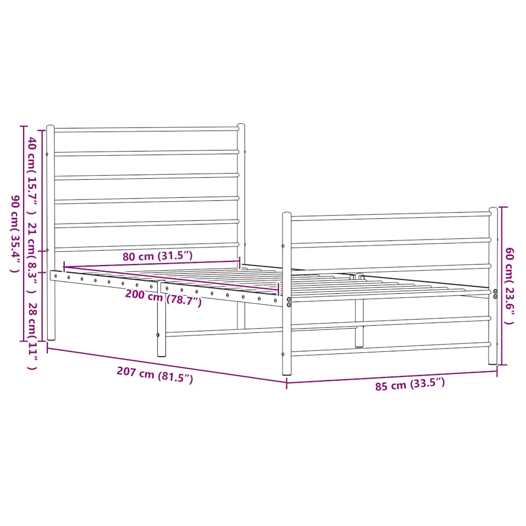Giroletto con Testiera e Pediera Metallo Nero 80x200 cm | homemem39
