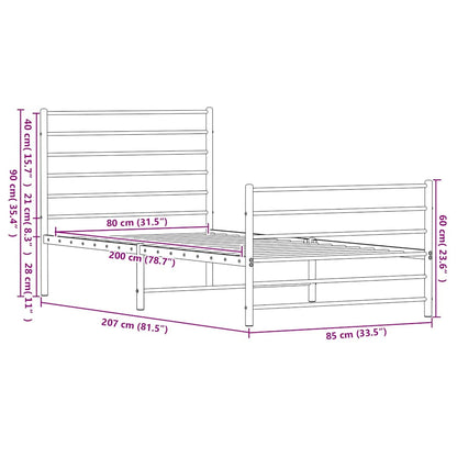 Giroletto con Testiera e Pediera Metallo Nero 80x200 cm | homemem39