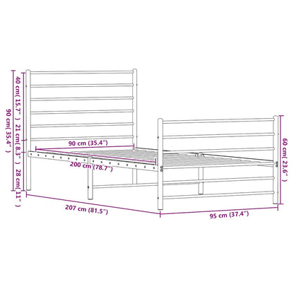 Giroletto con Testiera e Pediera Metallo Nero 90x200 cm | homemem39