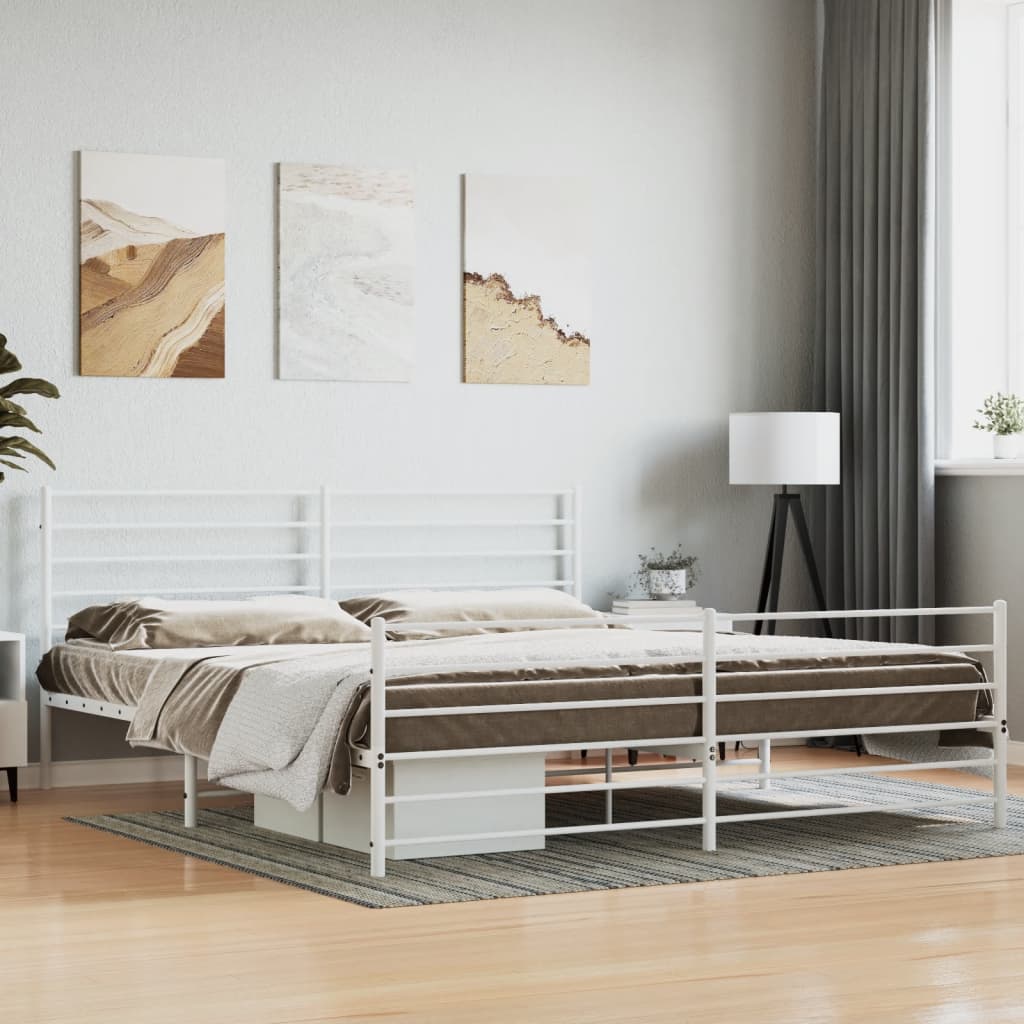 Giroletto con Testiera e Pediera Metallo Bianco 200x200 cm | homemem39