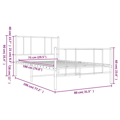 Giroletto con Testiera e Pediera Metallo Bianco 75x190 cm