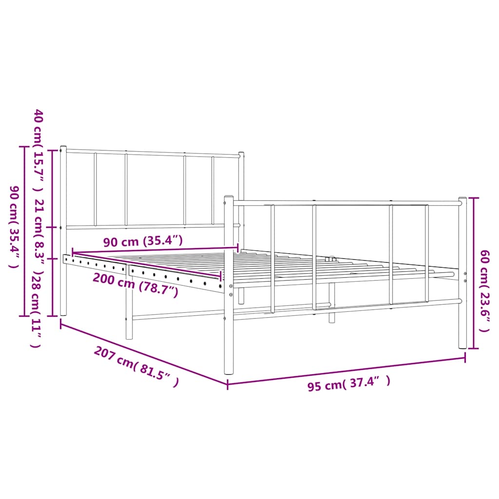 Giroletto con Testiera e Pediera Metallo Bianco 90x200 cm | homemem39