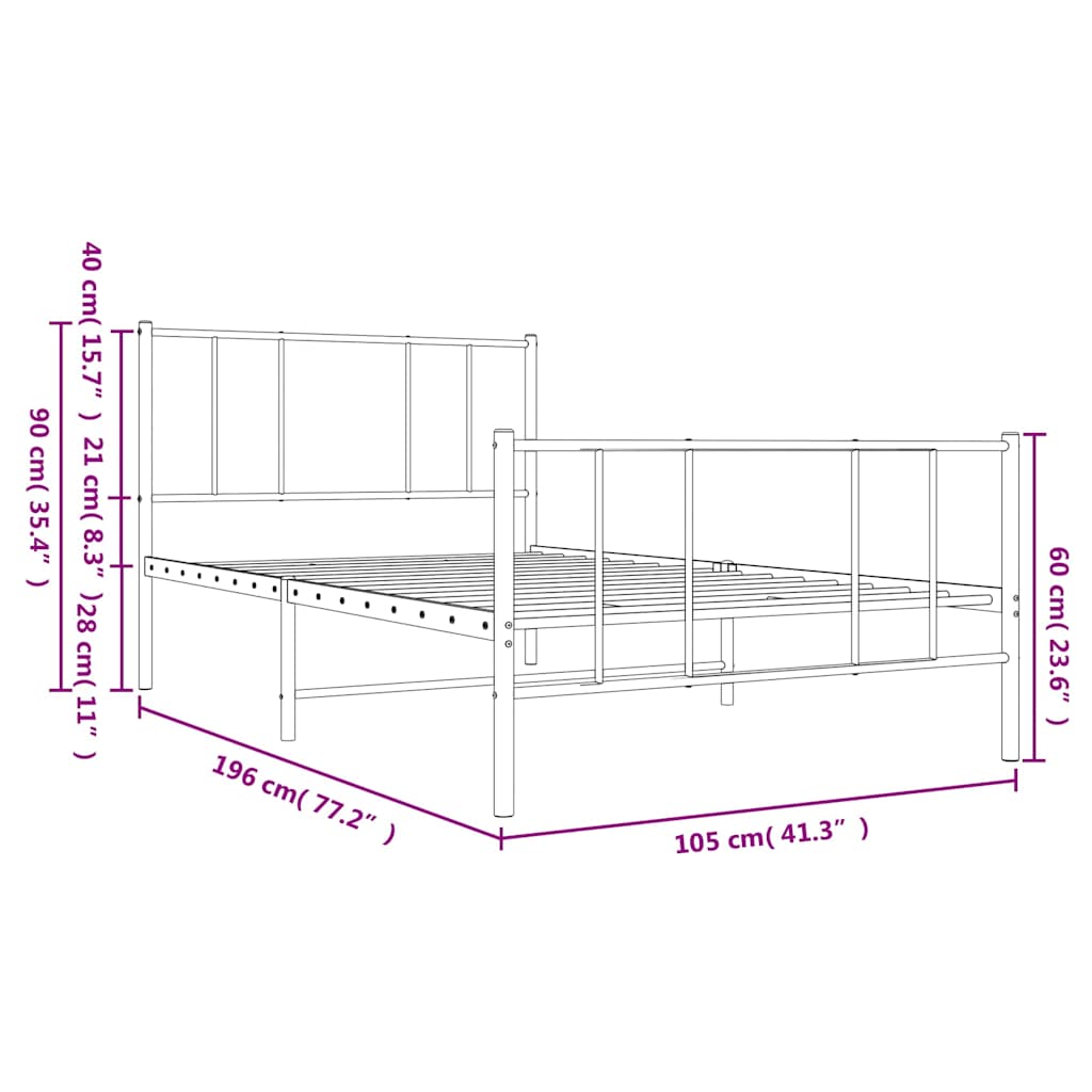 Giroletto con Testiera e Pediera Metallo Bianco 100x190 cm | homemem39
