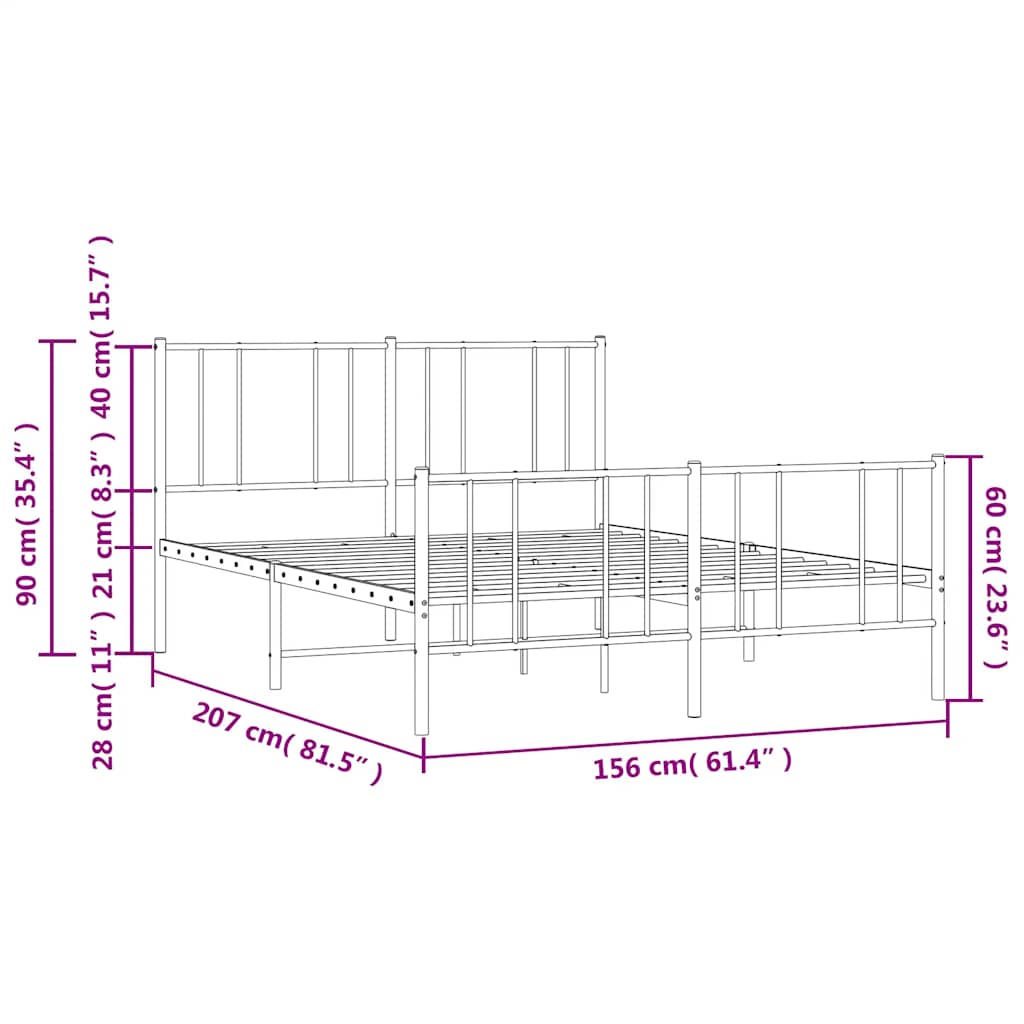 Giroletto con Testiera e Pediera Metallo Bianco 150x200 cm | homemem39