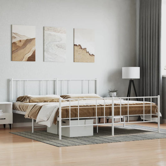 Giroletto con Testiera e Pediera Metallo Bianco 200x200 cm | homemem39