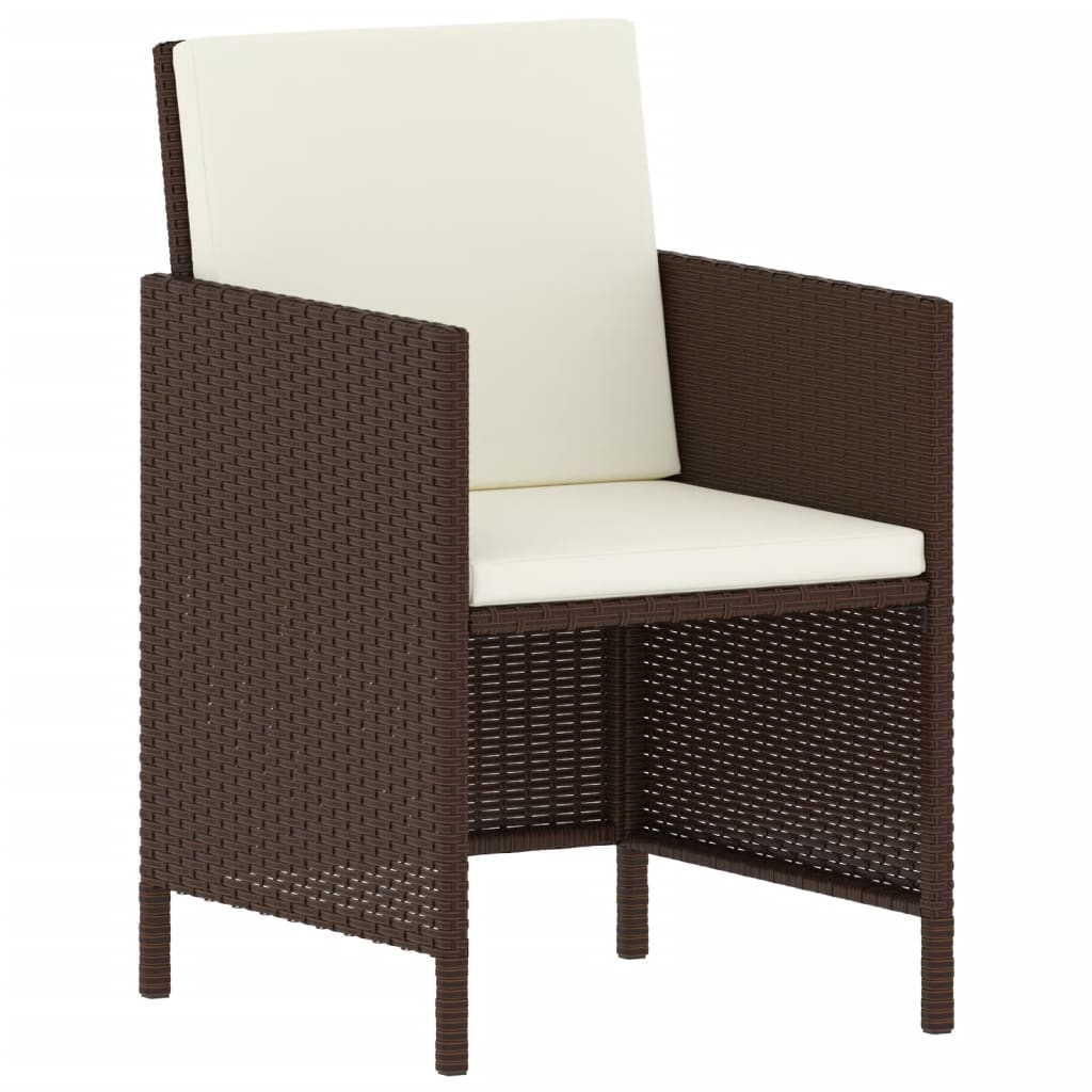 Set da Pranzo da Giardino 6pz con Cuscini in Polyrattan Marrone