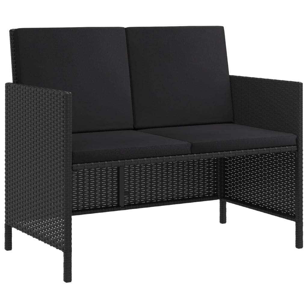 Set da Pranzo da Giardino 6 pz con Cuscini Nero in Polyrattan