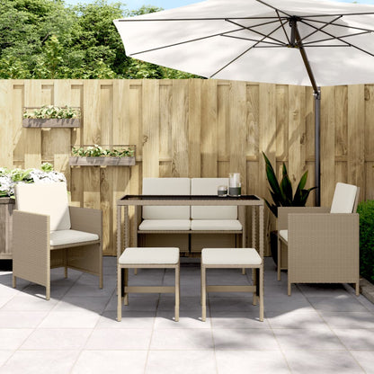 Set da Pranzo da Giardino 6 pz con Cuscini Beige in Polyrattan