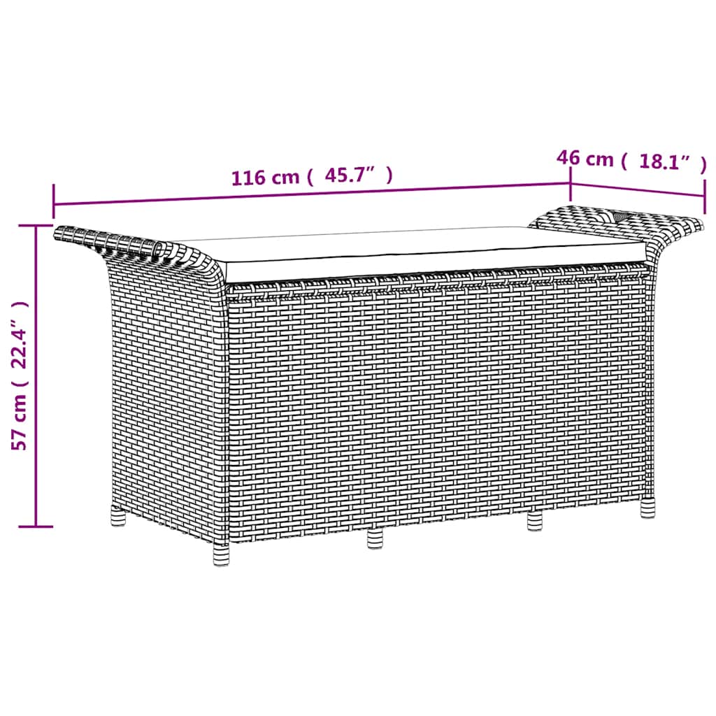 Panca da Giardino con Cuscino Marrone 116x46x57cm in Polyrattan | homemem39