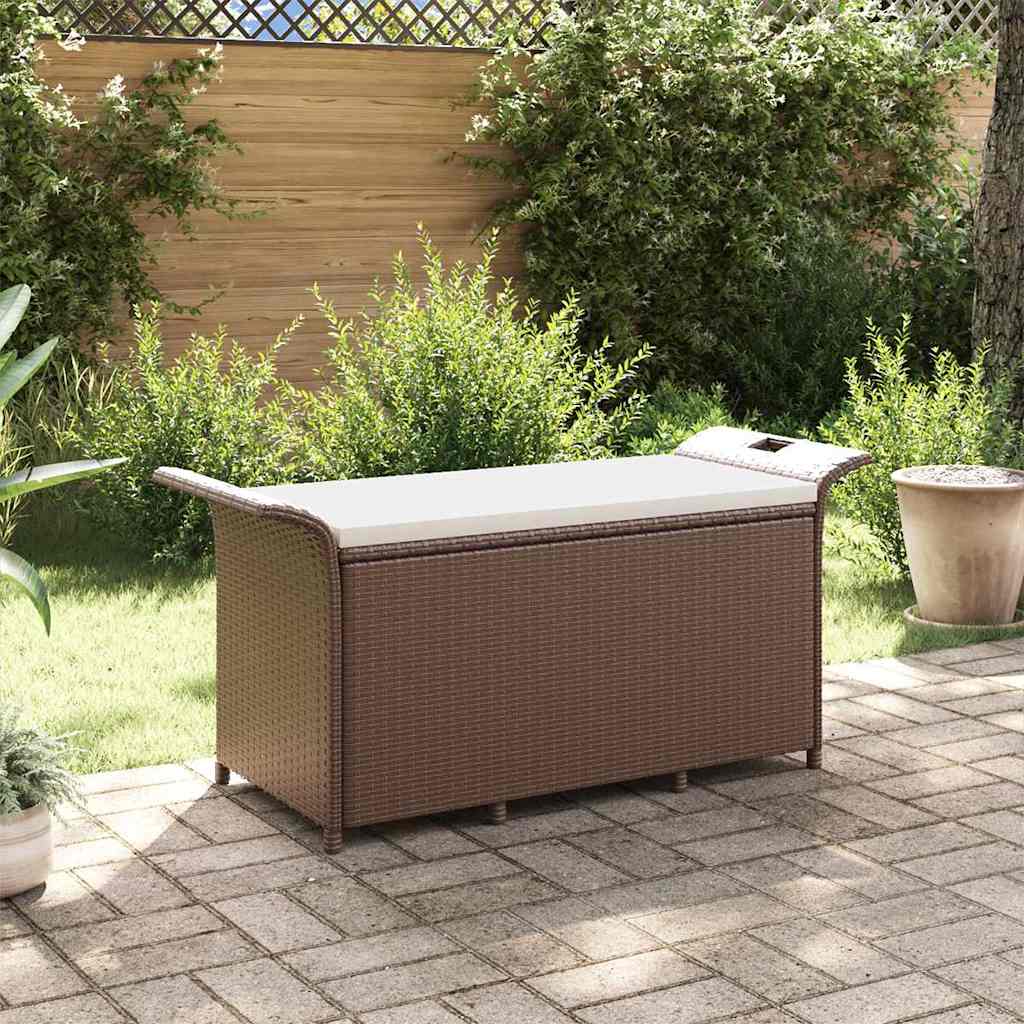 Panca da Giardino con Cuscino Marrone 116x46x57cm in Polyrattan | homemem39