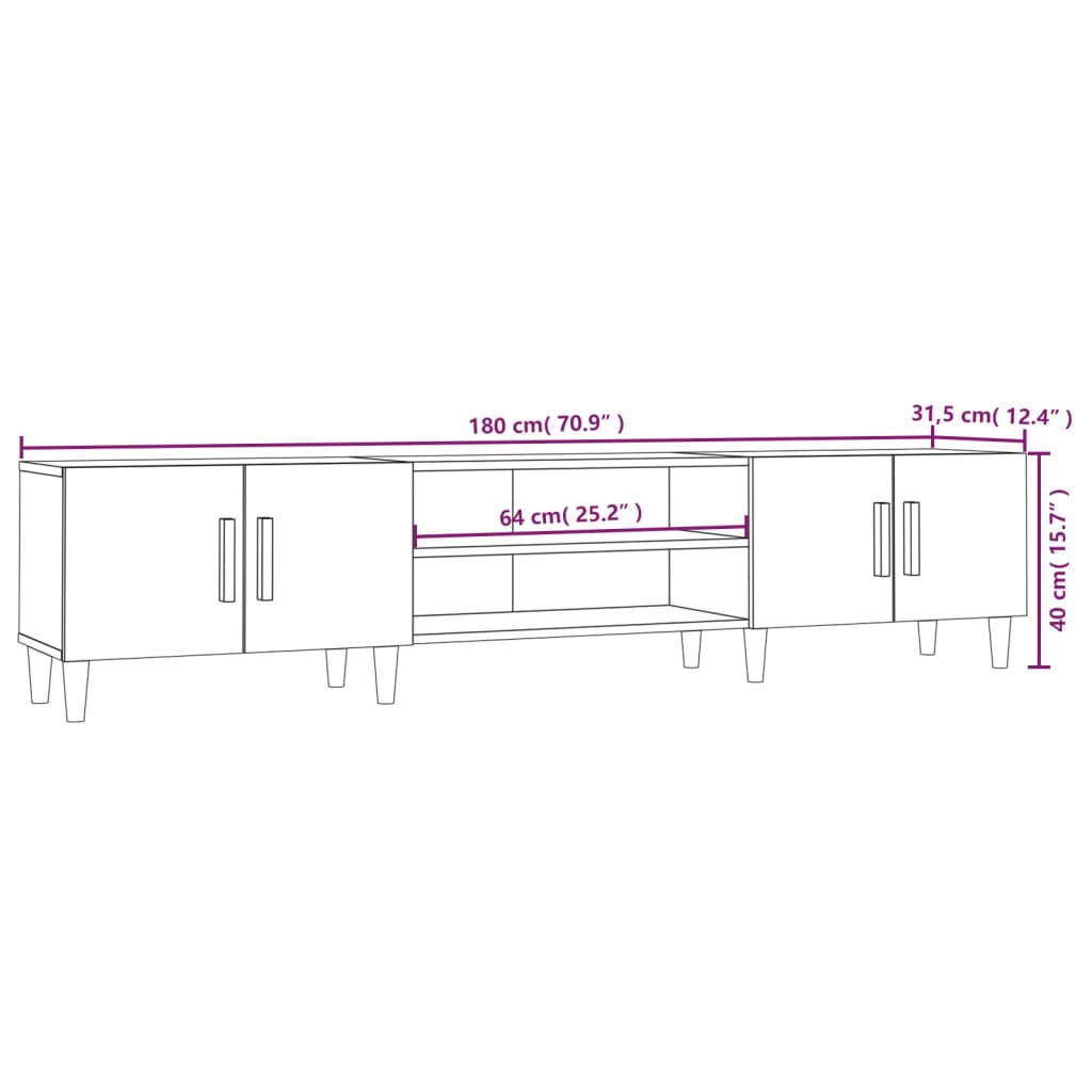 Mobile Porta TV Nero 180x31,5x40 cm in Legno Multistrato