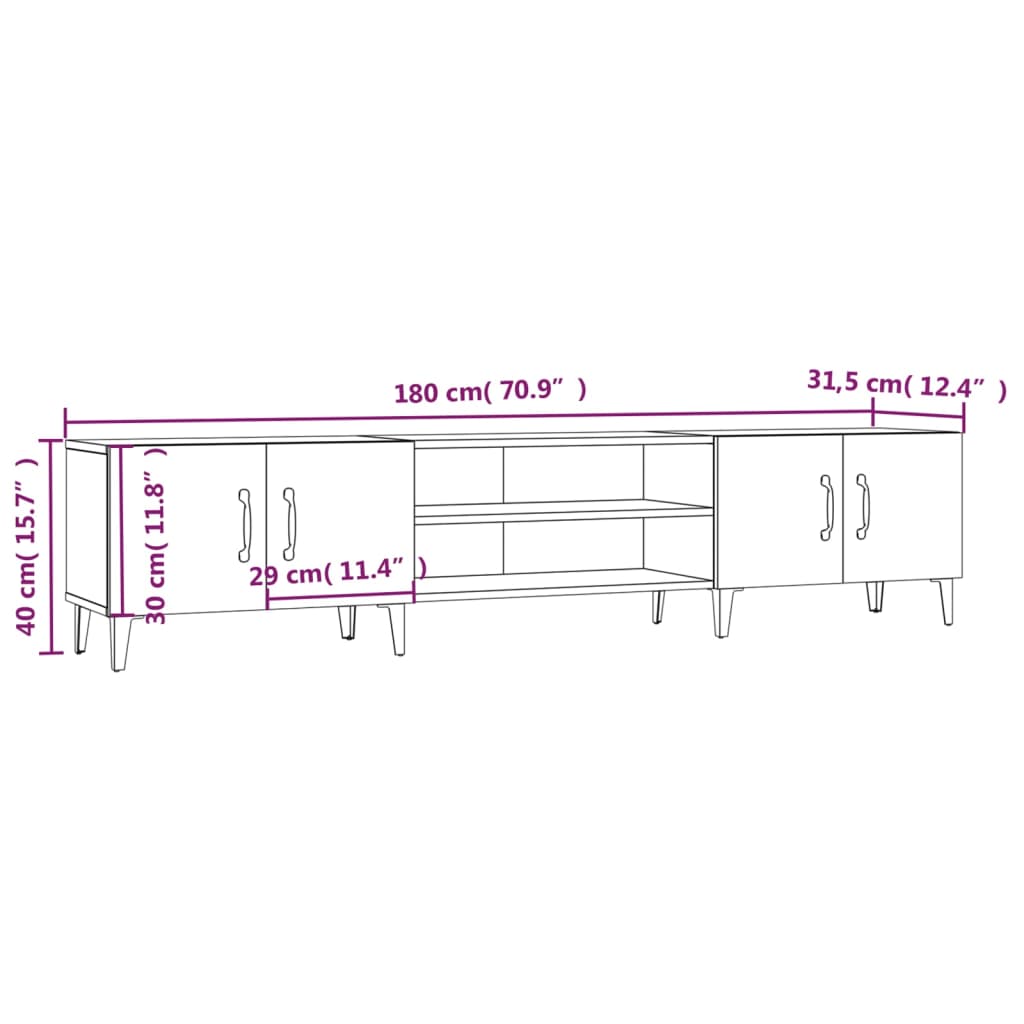 Mobile per TV Rovere Sonoma 180x31,5x40 cm in Legno Multistrato