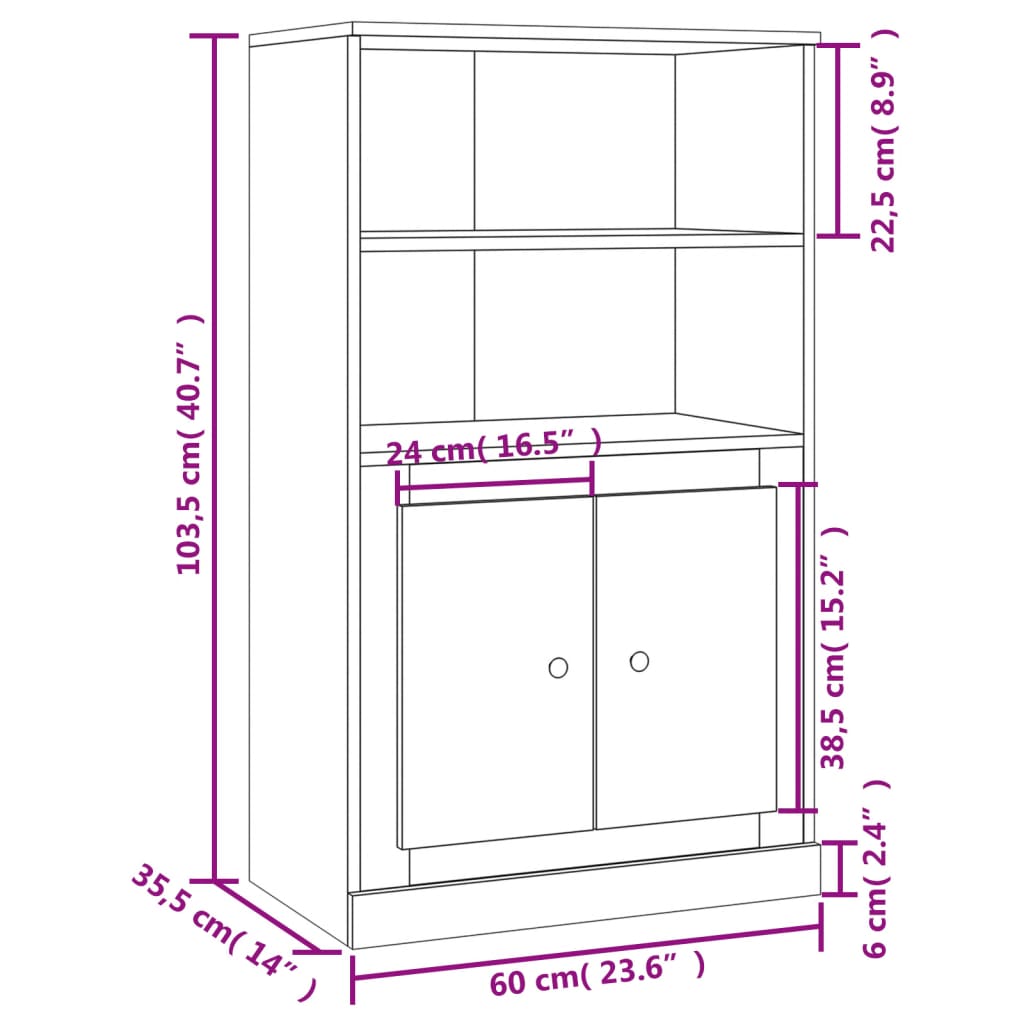 Credenza Bianca 60x35,5x103,5 cm in Legno Multistrato - homemem39