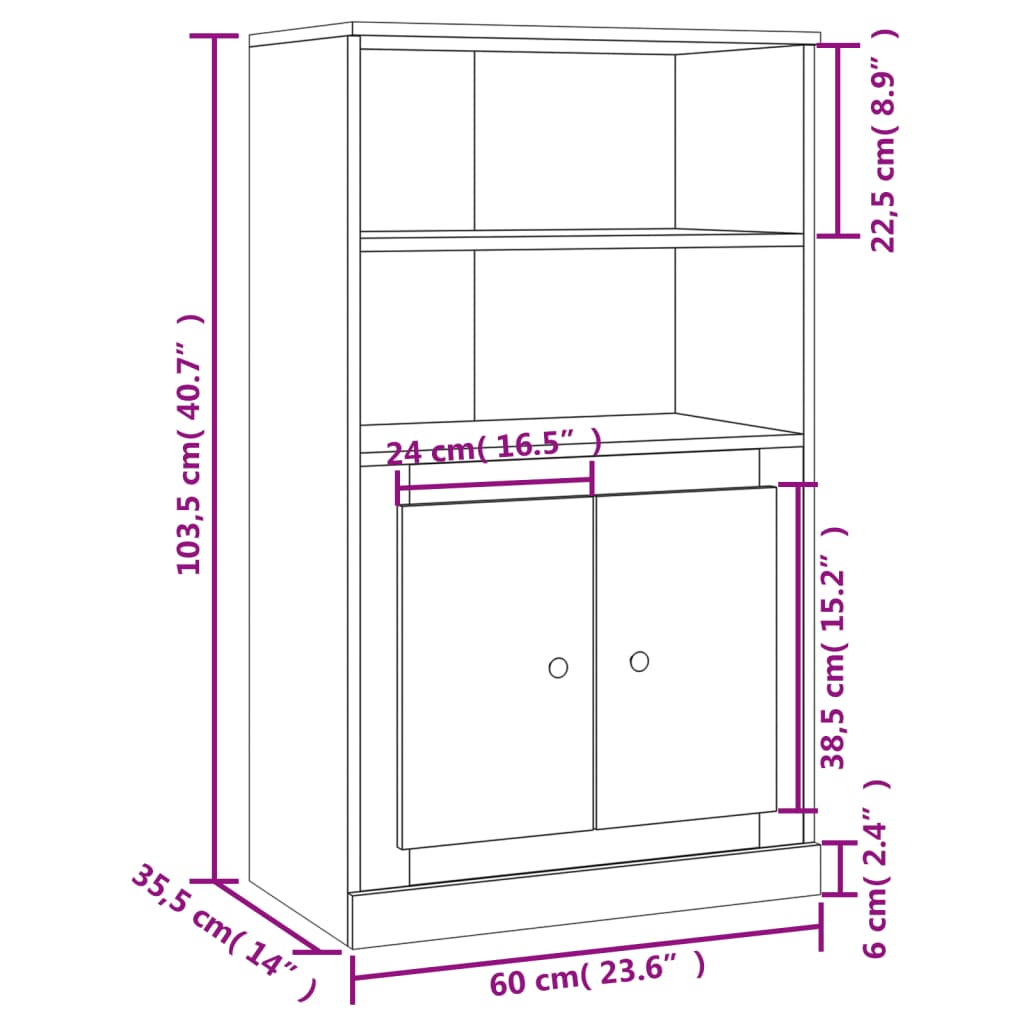 Credenza Bianco Lucido 60x35,5x103,5 cm in Legno Multistrato - homemem39