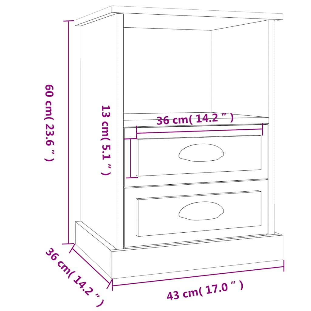 Comodini 2 pz Bianco Lucido 43x36x60 cm