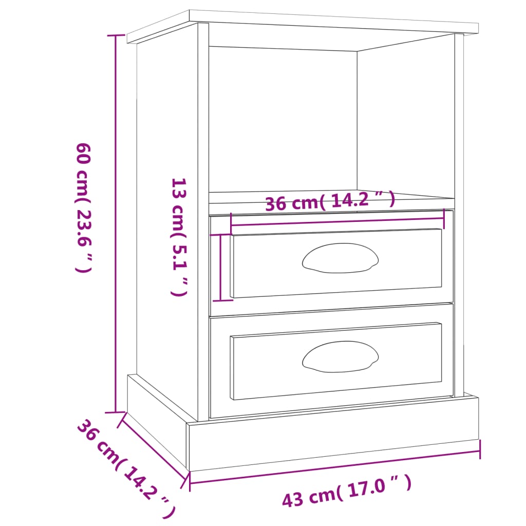 Comodini 2 pz Grigio Sonoma 43x36x60 cm