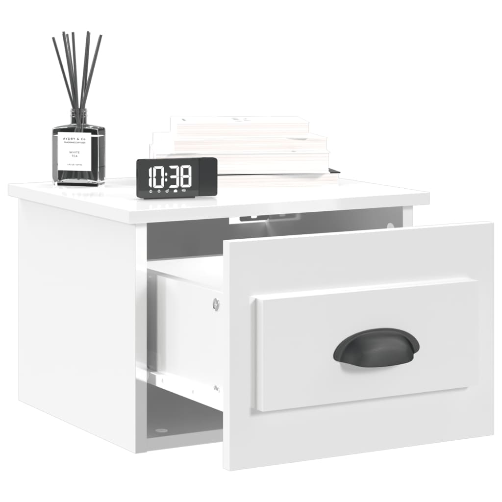 Comodini a Parete 2 pz Bianco Lucido 41,5x36x28 cm