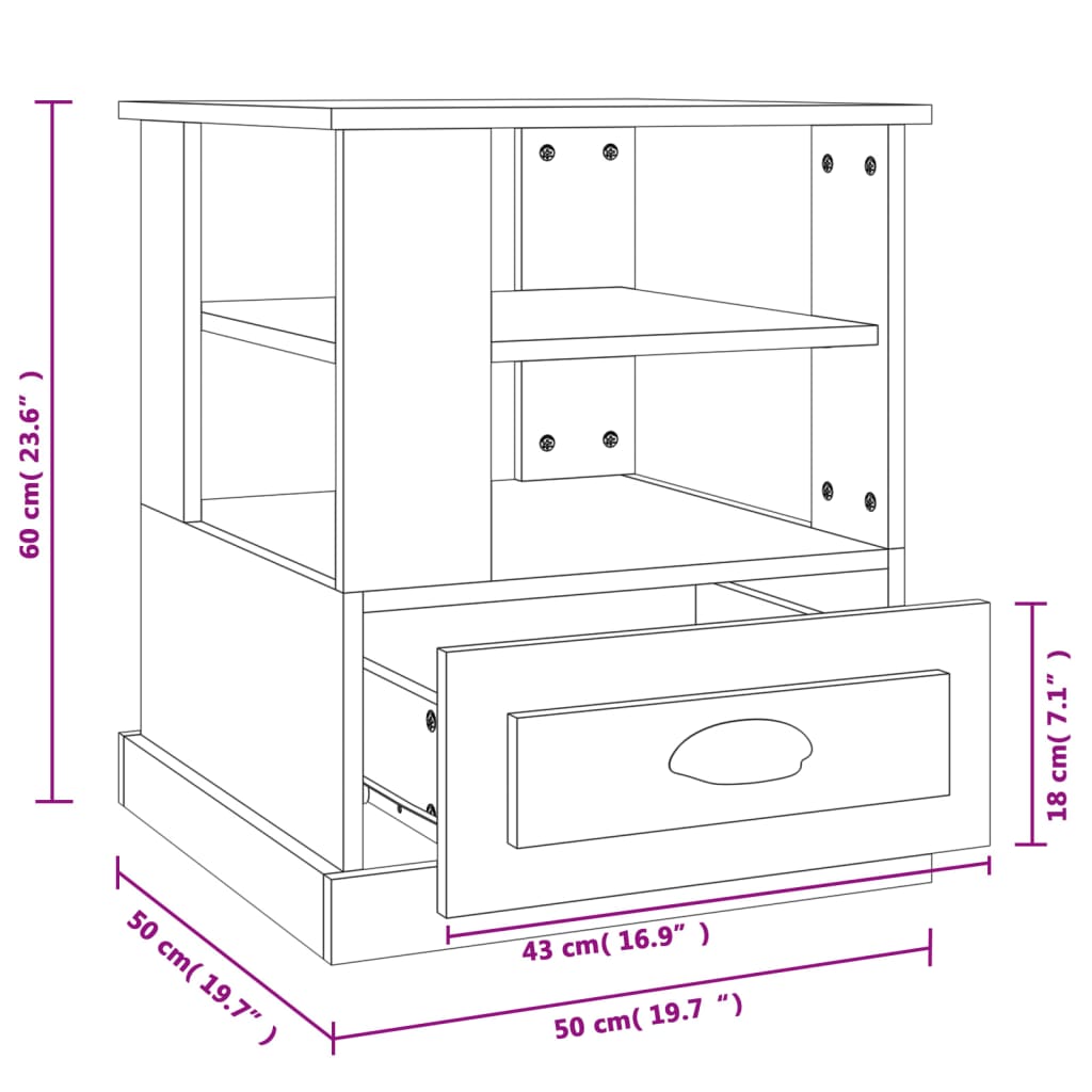 Tavolino Grigio Sonoma 50x50x60 cm in Legno Multistrato