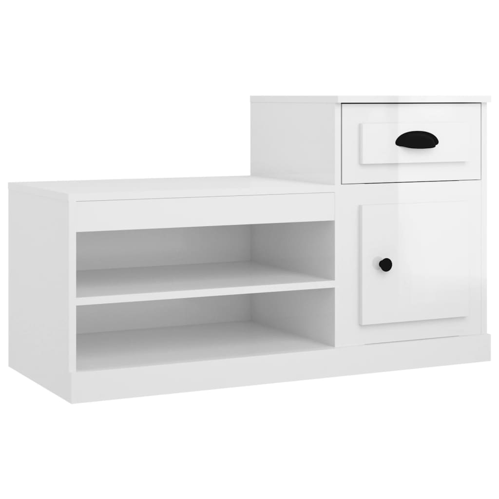 Scarpiera Bianco Lucido 100x42x60 cm in Legno Multistrato - homemem39