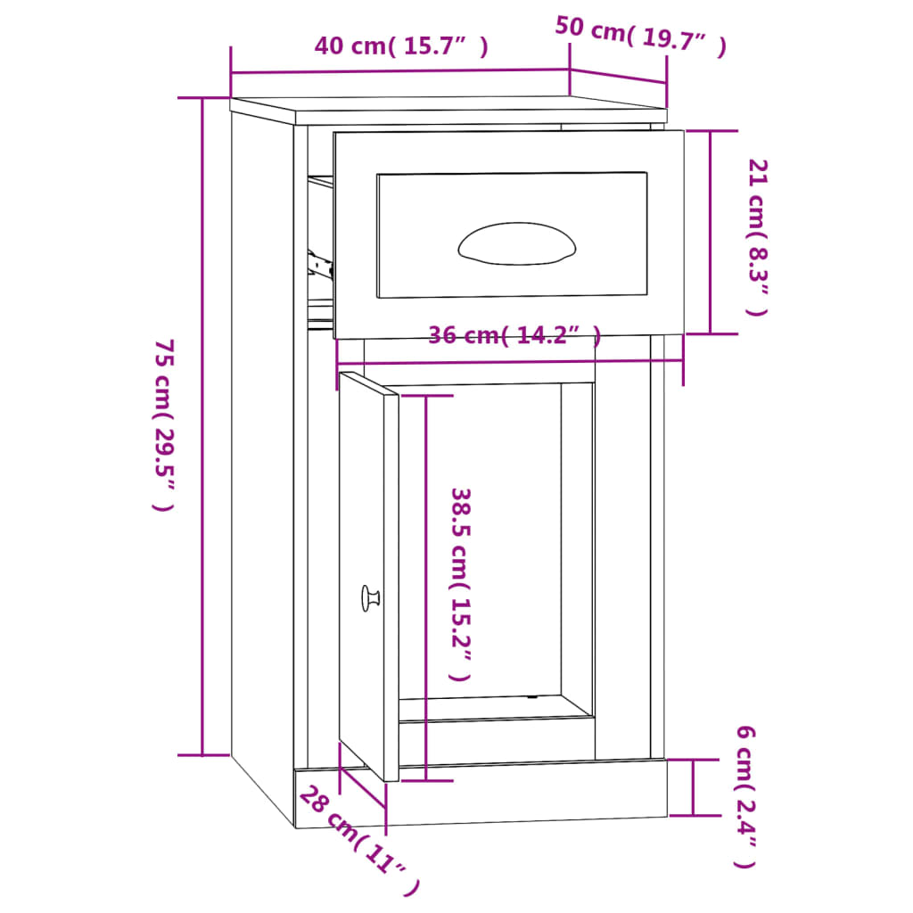 Mobiletto Cassetto Grigio Sonoma 40x50x75 cm Legno Multistrato