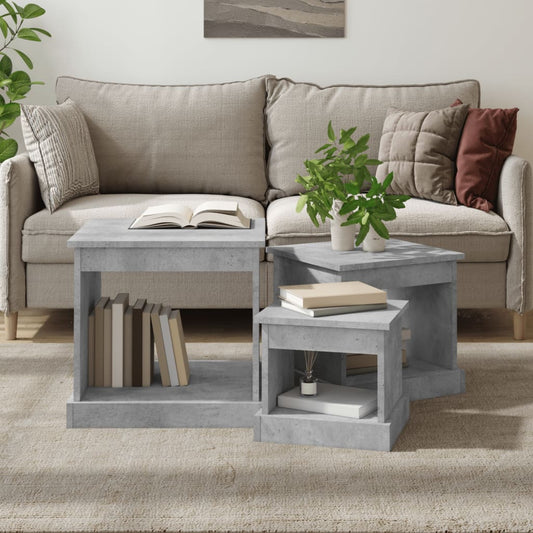 Tavolini da Salotto 3 pz Grigio Cemento in Legno Multistrato | homemem39