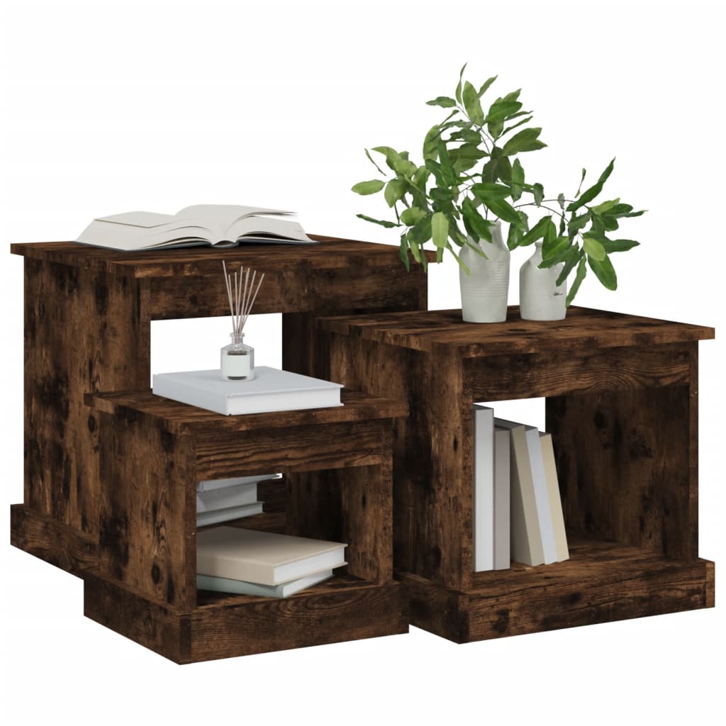 Tavolini da Salotto 3 pz Rovere Fumo in Legno Multistrato