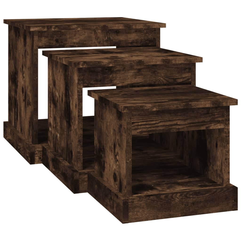 Tavolini da Salotto 3 pz Rovere Fumo in Legno Multistrato | homemem39