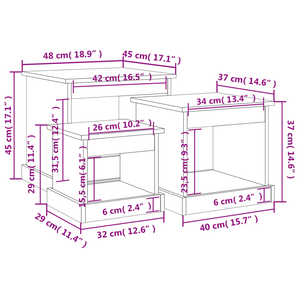Tavolini da Salotto 3 pz Rovere Fumo in Legno Multistrato