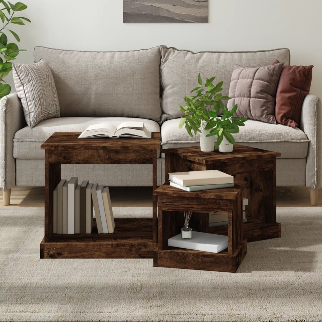 Tavolini da Salotto 3 pz Rovere Fumo in Legno Multistrato | homemem39