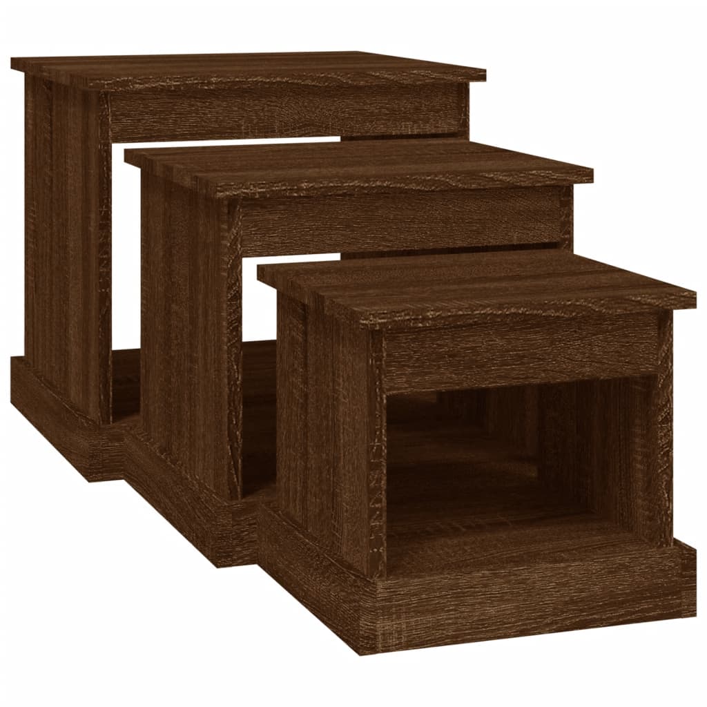 Tavolini da Salotto 3 pz Rovere Marrone in Legno Multistrato | homemem39