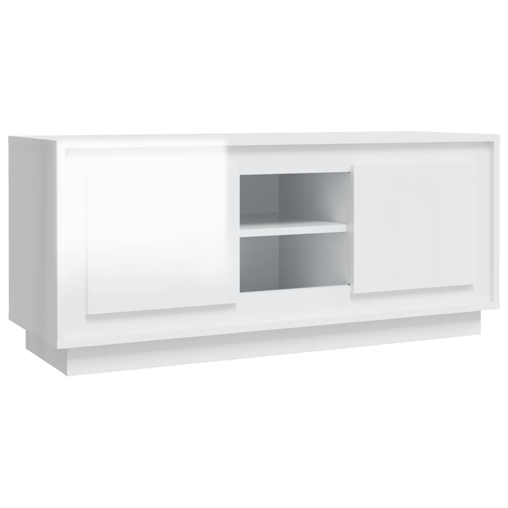 Mobile Porta TV Bianco Lucido 102x35x45 cm in Legno Multistrato - homemem39