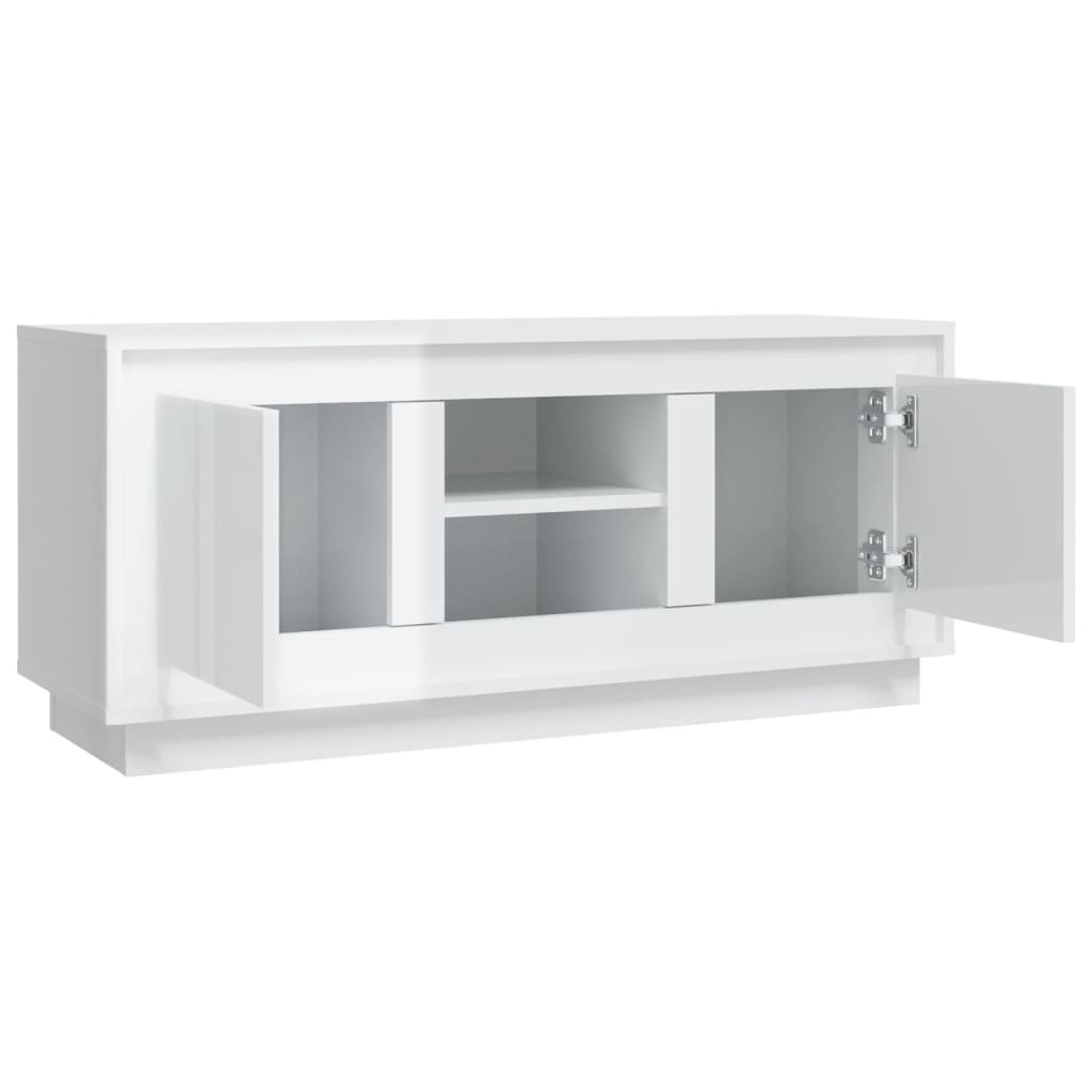 Mobile Porta TV Bianco Lucido 102x35x45 cm in Legno Multistrato - homemem39