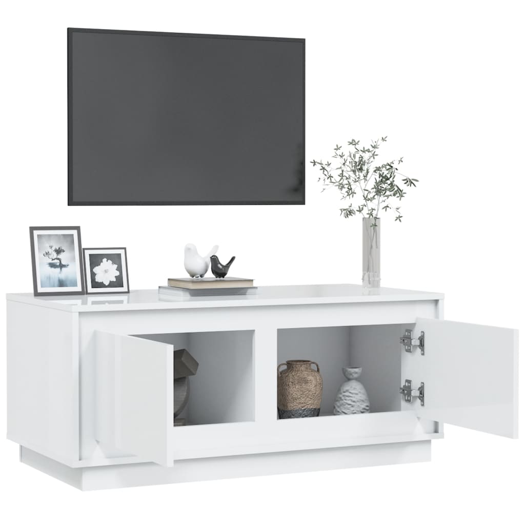 Tavolino da Salotto Bianco Lucido 102x50x44cm Legno Multistrato | homemem39