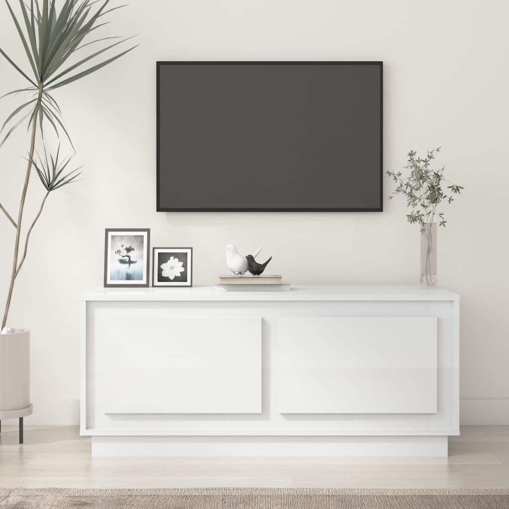 Tavolino da Salotto Bianco Lucido 102x50x44cm Legno Multistrato | homemem39