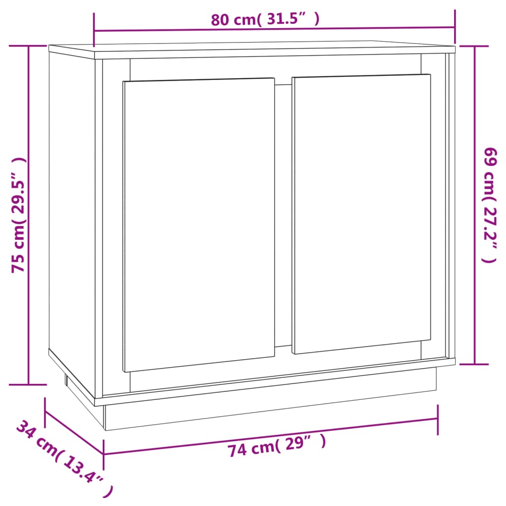 Credenza Bianca 80x34x75 cm in Legno Multistrato - homemem39