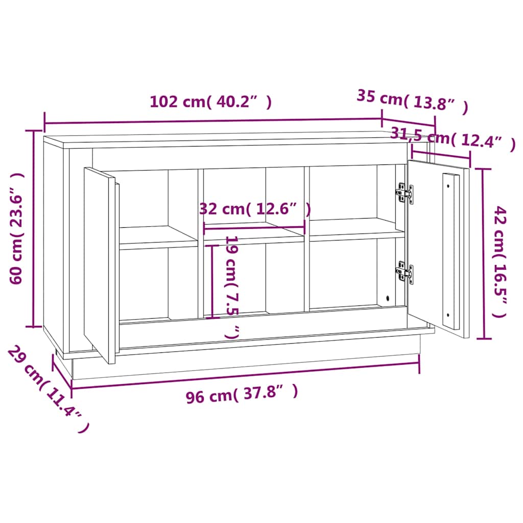 Credenza Nera 102x35x60 cm in Legno Multistrato