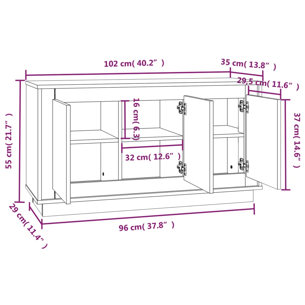 Credenza Bianca 102x35x55 cm in Legno Multistrato - homemem39