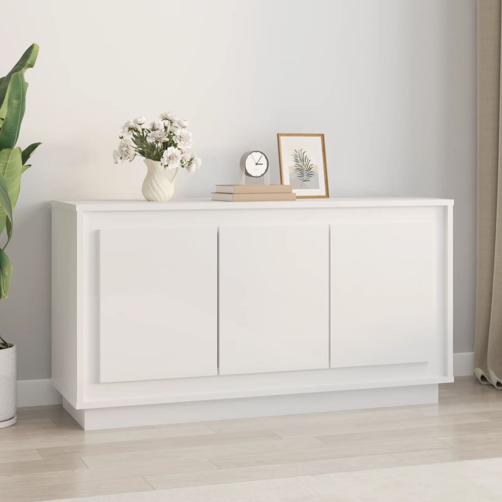 Credenza Bianco Lucido 102x35x55 cm in Legno Multistrato