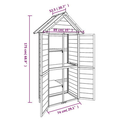 Rimessa da Giardino Grigia 89x52,5x175cm Legno Massello di Pino | homemem39