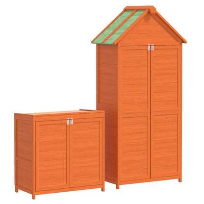 Set Rimessa Attrezzi Giardino 2pz Marrone Legno Massello Pino | homemem39