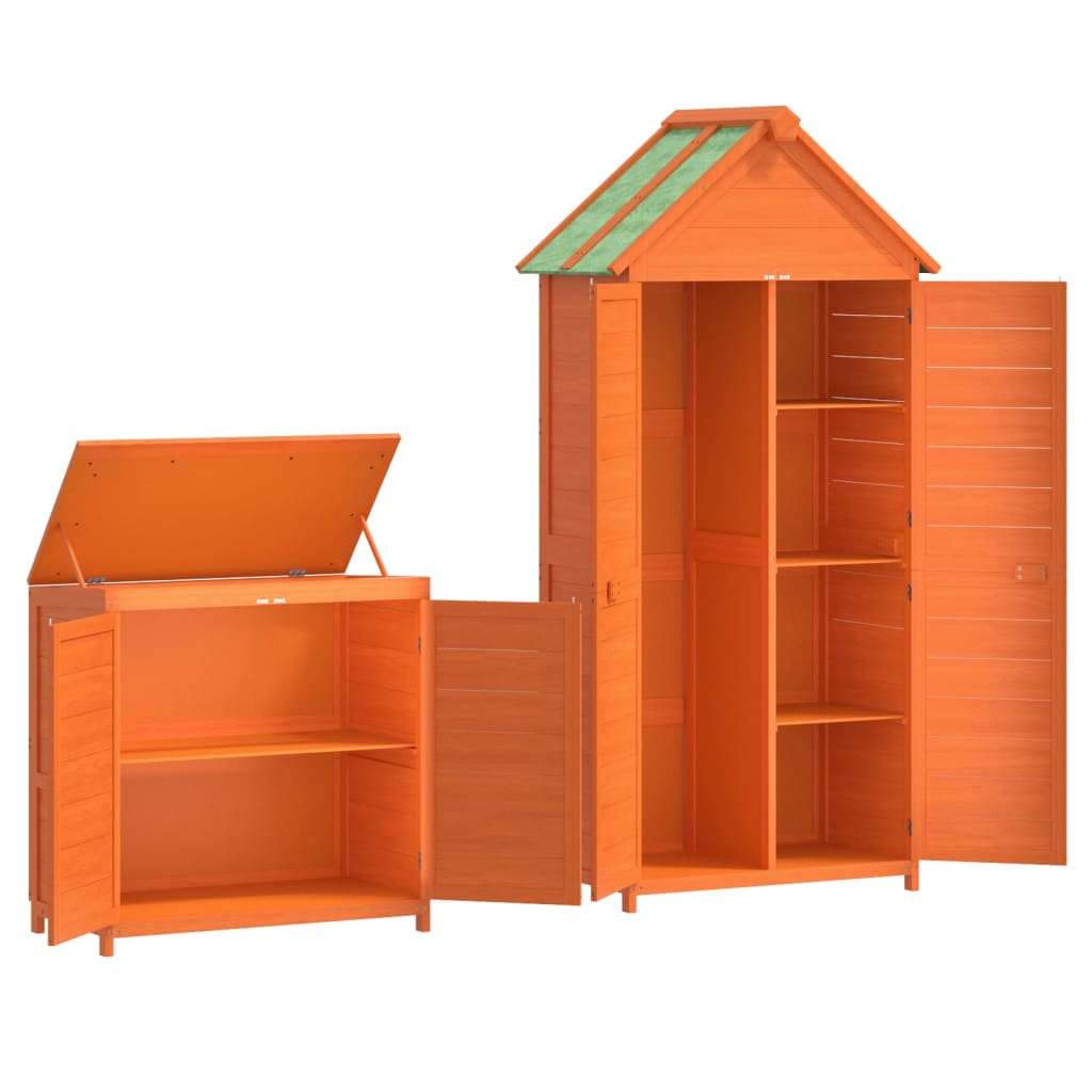 Set Rimessa Attrezzi Giardino 2pz Marrone Legno Massello Pino | homemem39