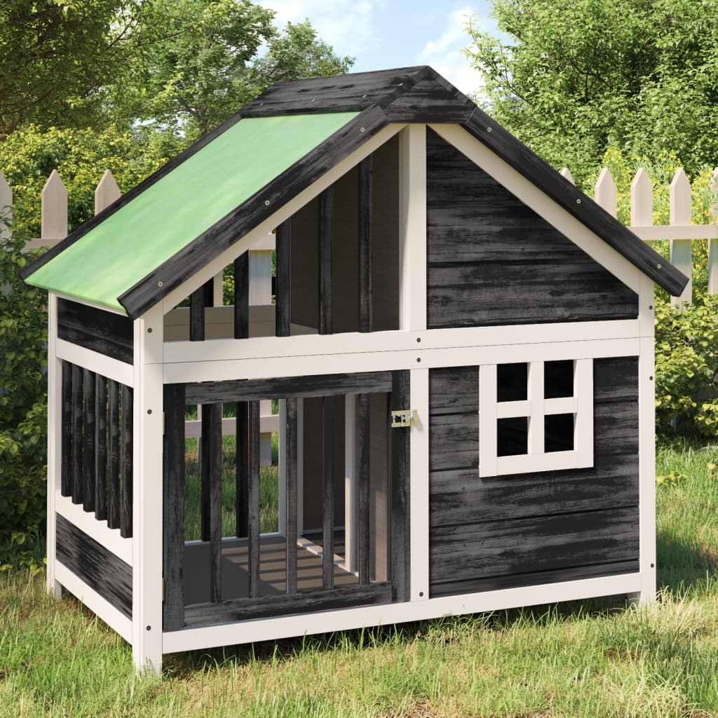 Cuccia per Cani Grigia 96x60,5x87 cm in Legno Massello di Pino | homemem39