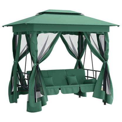 Gazebo con Panca a Dondolo Convertibile Verde Tessuto e Acciaio | homemem39