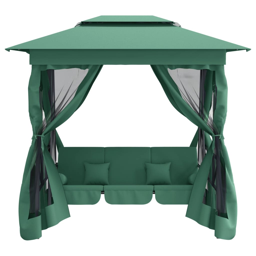 Gazebo con Panca a Dondolo Convertibile Verde Tessuto e Acciaio | homemem39