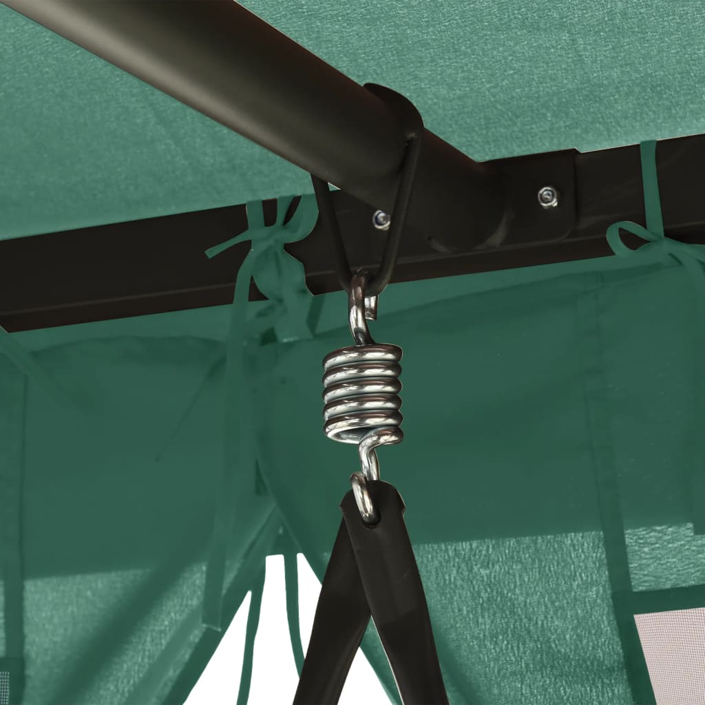 Gazebo con Panca a Dondolo Convertibile Verde Tessuto e Acciaio - homemem39