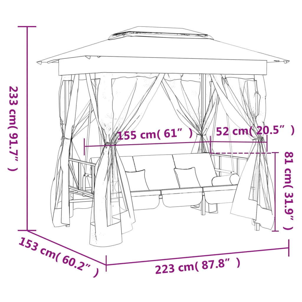 Gazebo con Panca a Dondolo Convertibile Verde Tessuto e Acciaio | homemem39